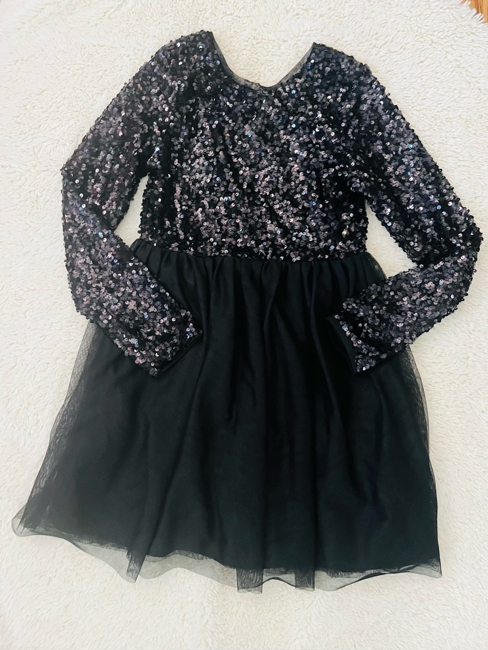 Cat & Jack Girls Black Sequin Tulle Party Dress Sz 10/12